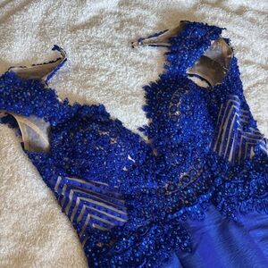 Ellie Wilde Royal Blue Lace Embellished Prom Formal Dress